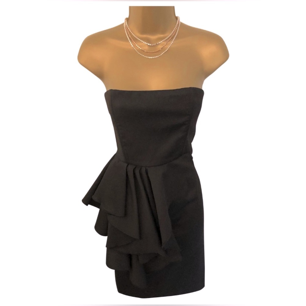 Alice + Olivia Black Strapless Reese Peplum Hem Dress Sz 8